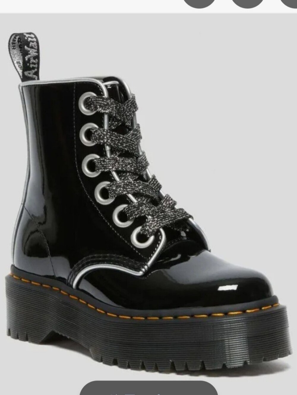 NEW!! Dr Martens Patent MOLLY Platform Boots w/ Silver Contrast Accents. Size 8 - Picture 2 of 13